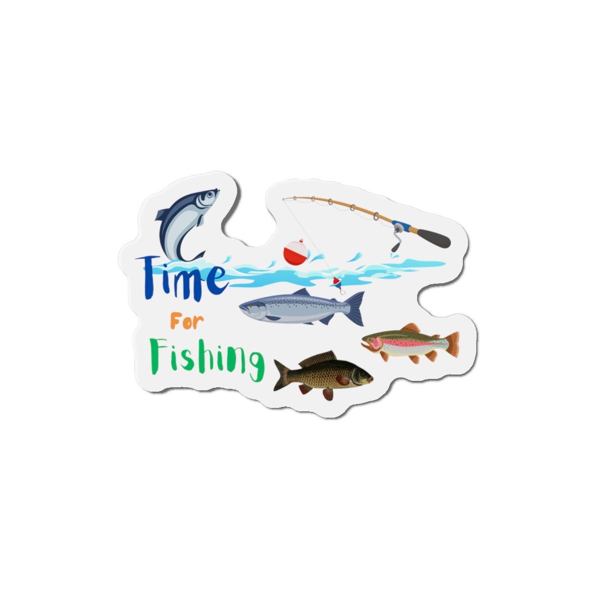 Die-Cut Magnets with Fun Fishing Theme, Angler Design and Gift, Fish, Rod and Bobber, Fishermen and Women Weekend Fishing, 5 Sizes