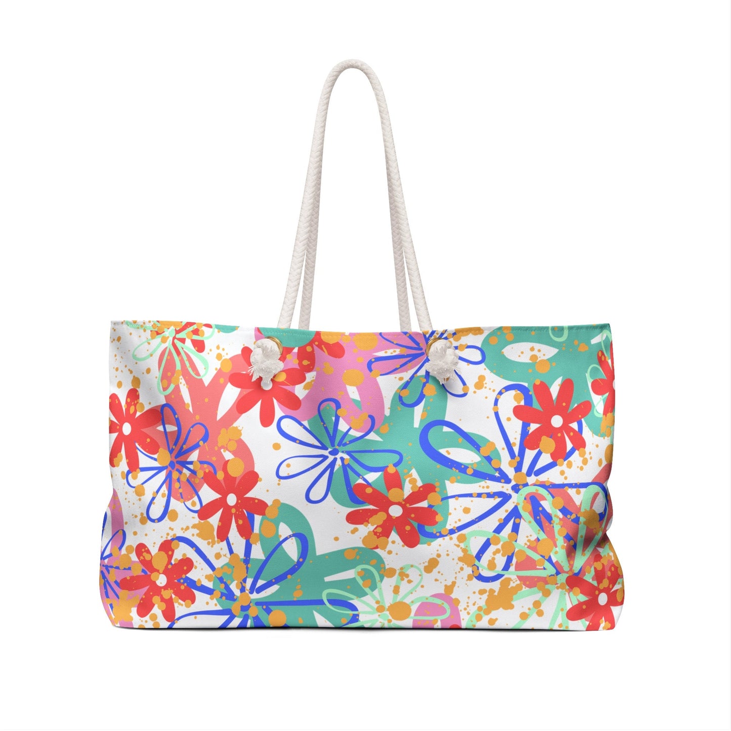 Weekender Bag with Fun Random Flowers, Spring, Summer Design, Colorful and Bright, Travel, Shopping, Road trip,Extra Bag, Vacation Bag