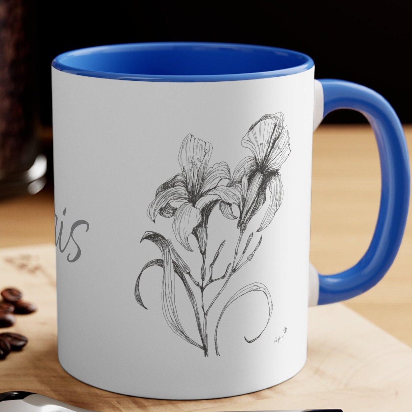 Copy of 11oz Accent Mug with Print of My Original Ink Drawing of an Iris Flower