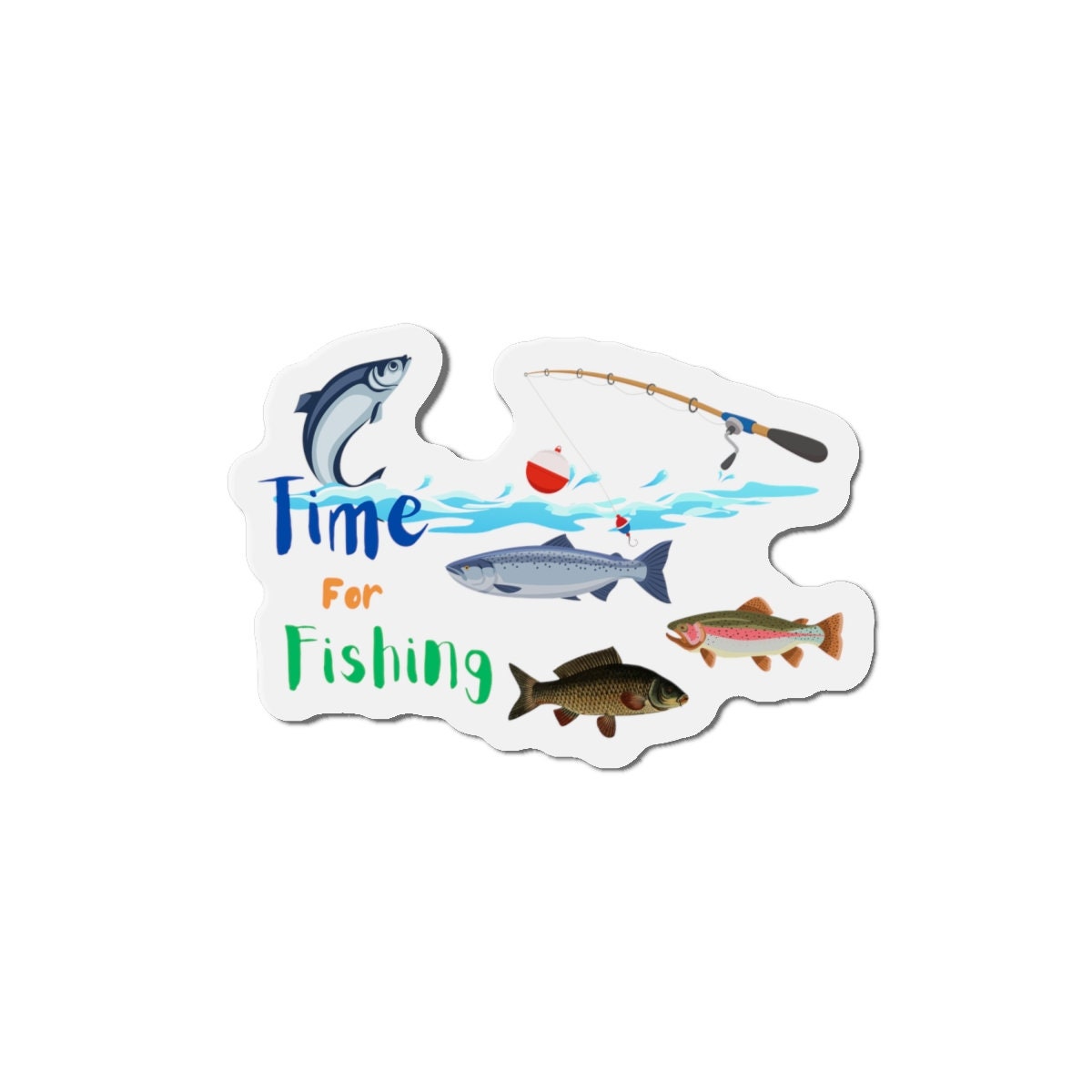 Die-Cut Magnets with Fun Fishing Theme, Angler Design and Gift, Fish, Rod and Bobber, Fishermen and Women Weekend Fishing, 5 Sizes