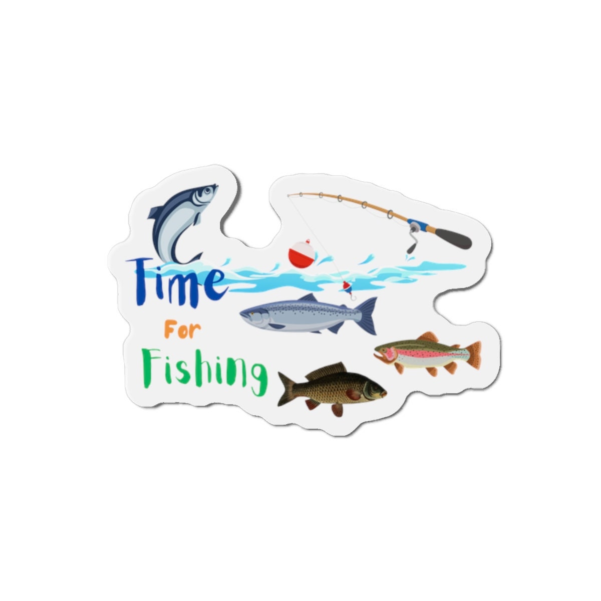 Die-Cut Magnets with Fun Fishing Theme, Angler Design and Gift, Fish, Rod and Bobber, Fishermen and Women Weekend Fishing, 5 Sizes