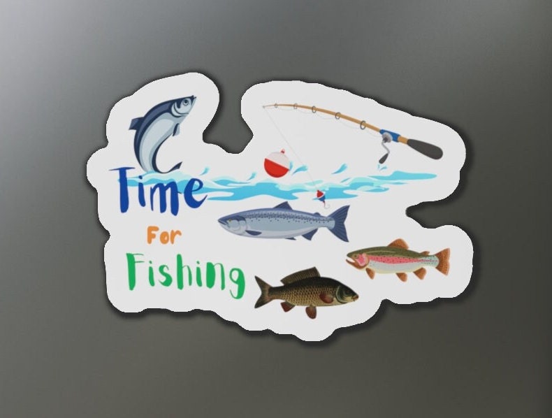 Die-Cut Magnets with Fun Fishing Theme, Angler Design and Gift, Fish, Rod and Bobber, Fishermen and Women Weekend Fishing, 5 Sizes