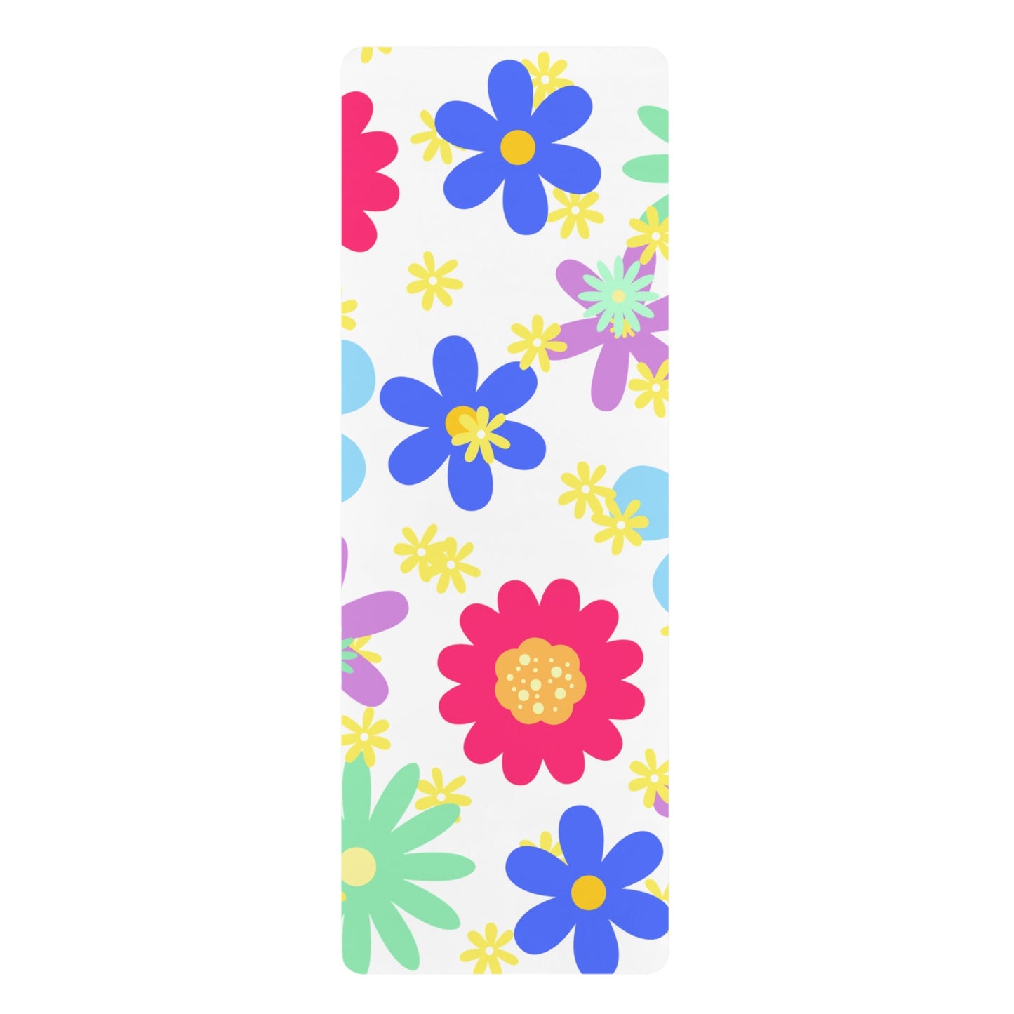 Rubber Yoga Mat with Random, Fun Retro Style Flowers, Bright, Colorful, Original art, Feminine, Fun Quirky, Mod, New, Pretty, Girly