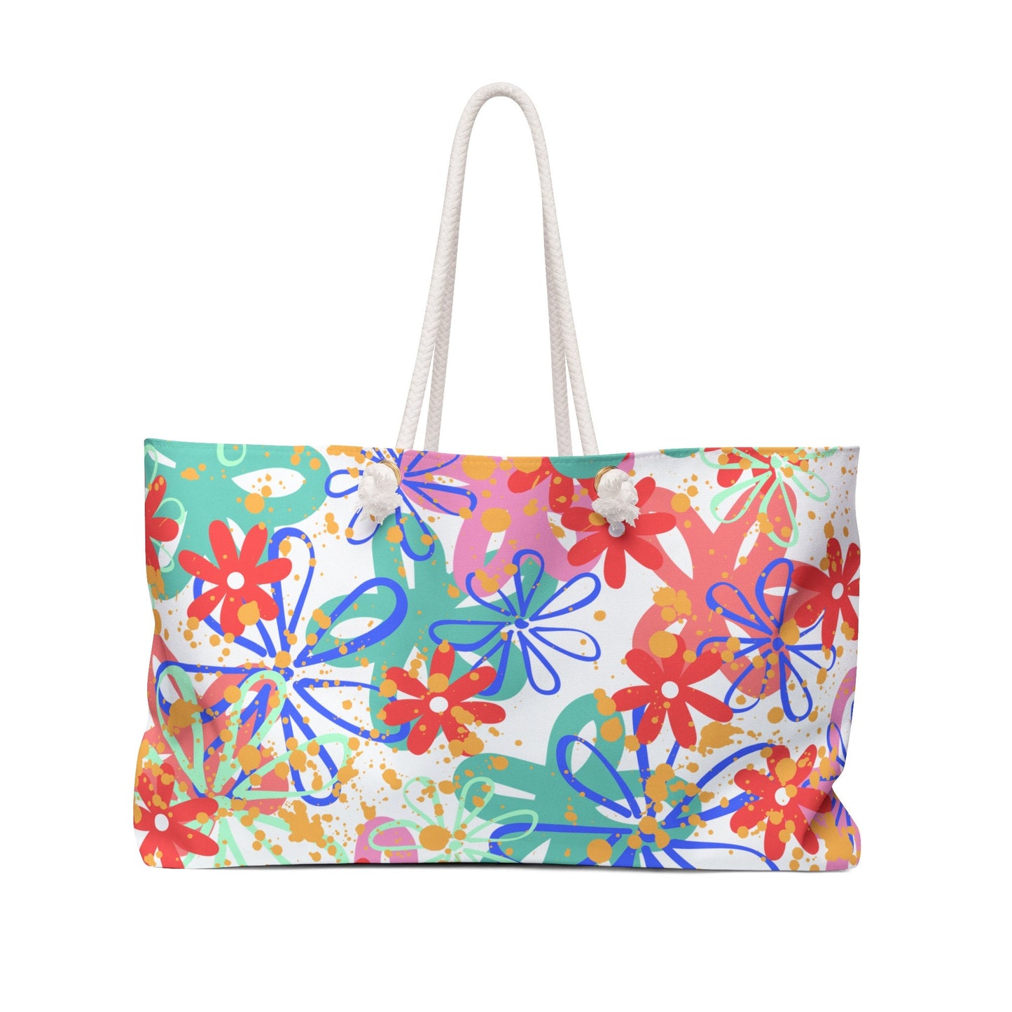 Weekender Bag with Fun Random Flowers, Spring, Summer Design, Colorful and Bright, Travel, Shopping, Road trip,Extra Bag, Vacation Bag