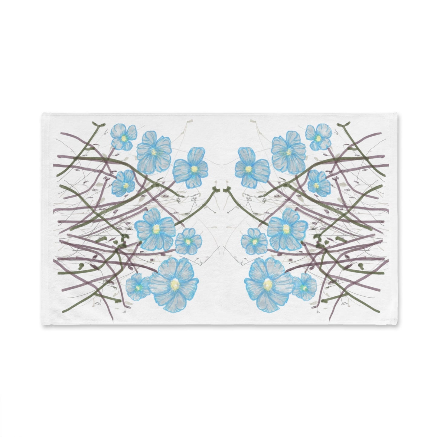 Hand Towel Print of Hand Drawn Ink Wildflowers, Pretty Blue Flowers, Floral Bathroom Accent, Guest Towel, Summer Flowers