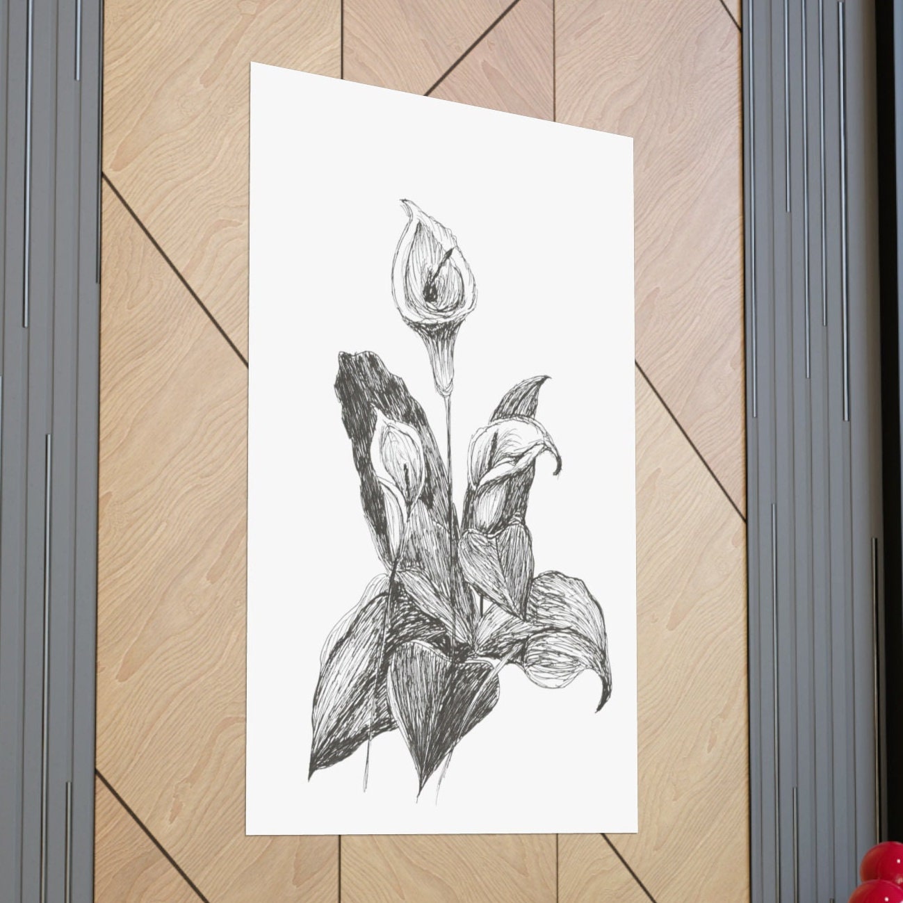 Original Hand Drawn Print Vertical Posters Jack in the Pulpit, Lily, Peace Lily, Ink Drawing, Floral Botanical Art, Pretty, Garden, Flowers