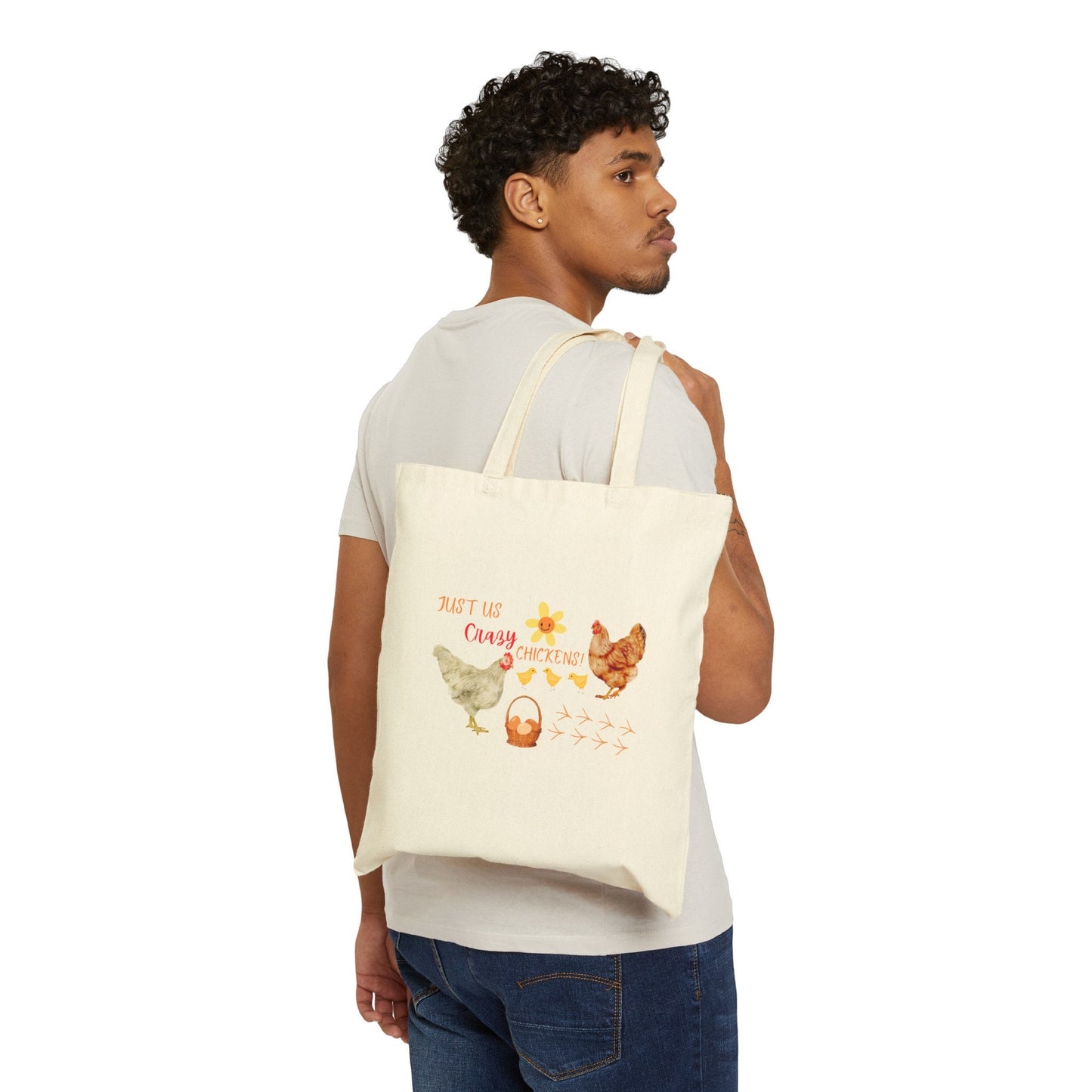 Cotton Canvas Tote Bag with Fun Chicken Print, Jyst Us Crazy Chickens, Farmhouse, Farm Life, Rural Life,  Country Style