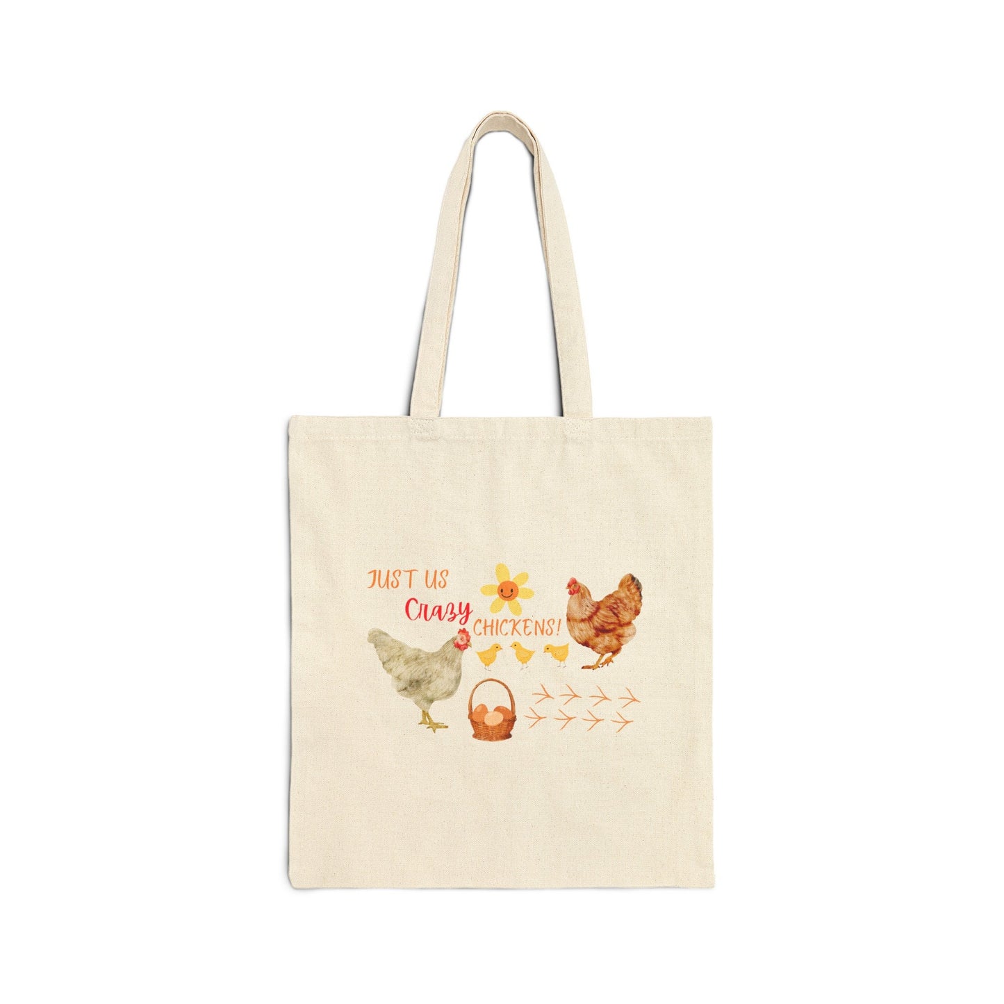 Cotton Canvas Tote Bag with Fun Chicken Print, Jyst Us Crazy Chickens, Farmhouse, Farm Life, Rural Life,  Country Style