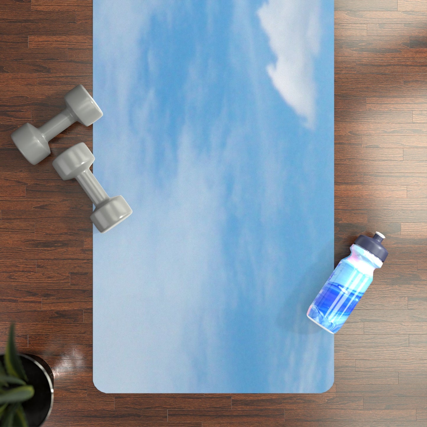 Rubber Yoga Mat, Original Photo of Summer Clouds,Blue Sky with White Puffy Clouds,Peaceful, Tranquil, Pleasant, Day, Outdoor Yoga,stretching