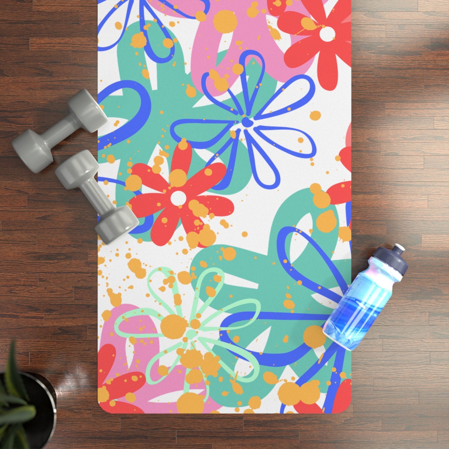 Rubber Yoga Mat with Original Digital Print of Random Flowers, Wildflowers,Colorful,Pretty,Feminine,Garden, Peaceful, Comfortable, Artistic