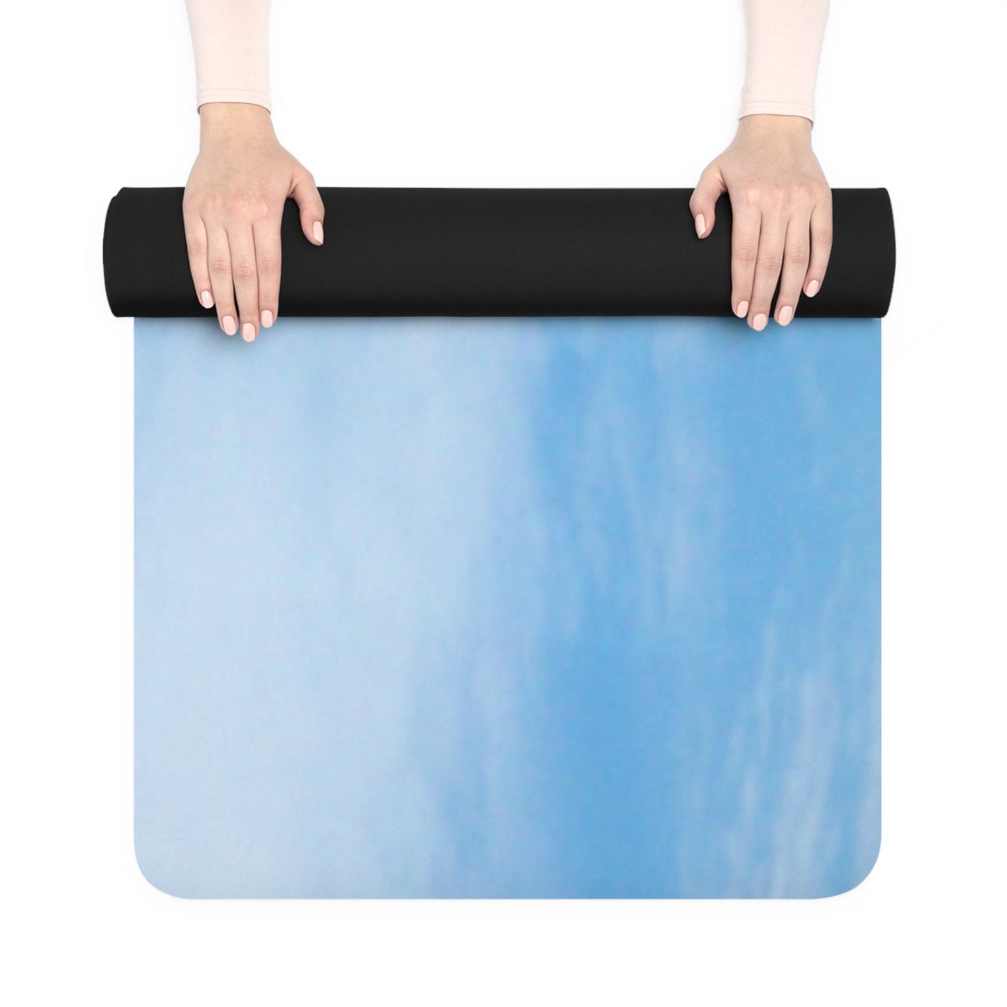 Rubber Yoga Mat, Original Photo of Summer Clouds,Blue Sky with White Puffy Clouds,Peaceful, Tranquil, Pleasant, Day, Outdoor Yoga,stretching