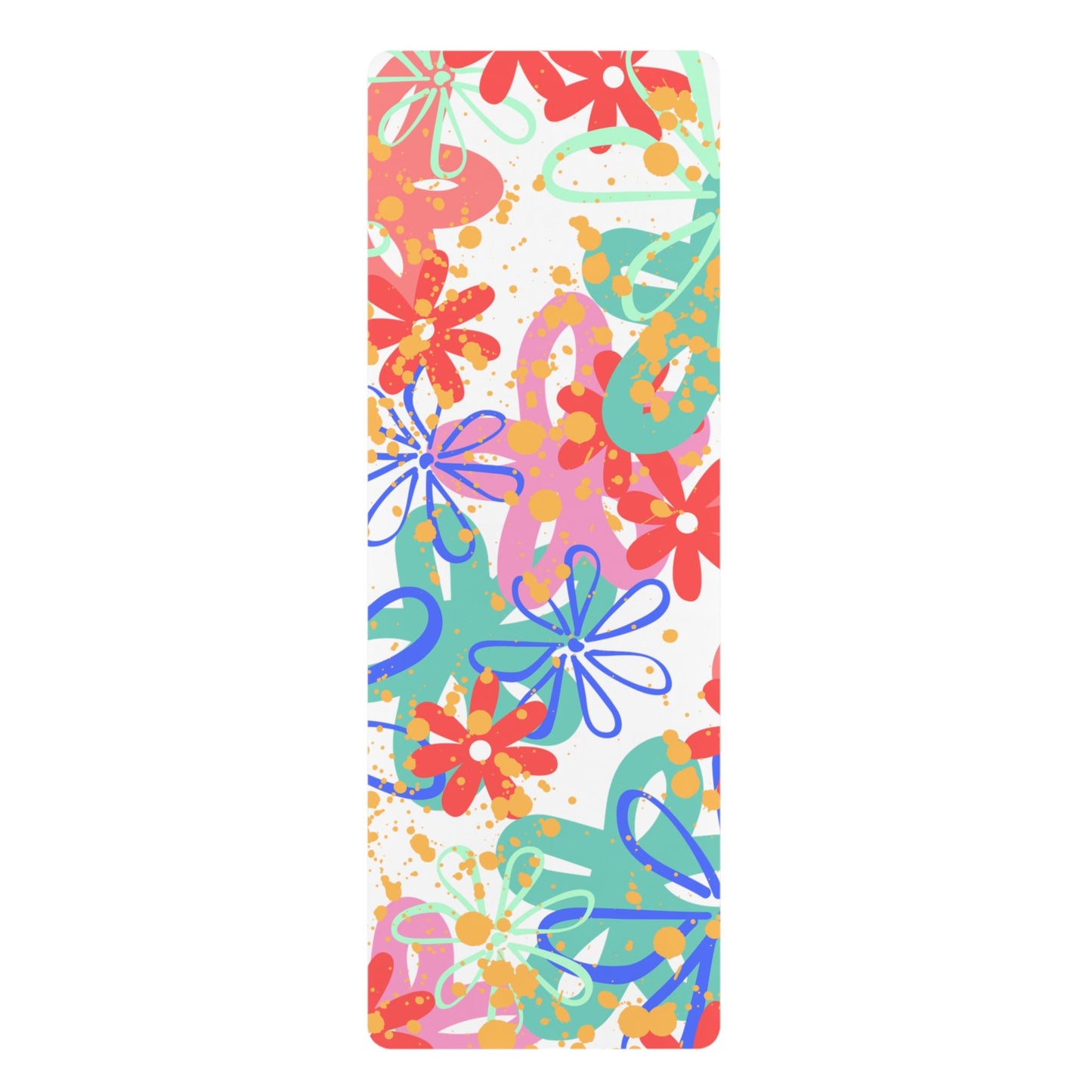 Rubber Yoga Mat with Original Digital Print of Random Flowers, Wildflowers,Colorful,Pretty,Feminine,Garden, Peaceful, Comfortable, Artistic