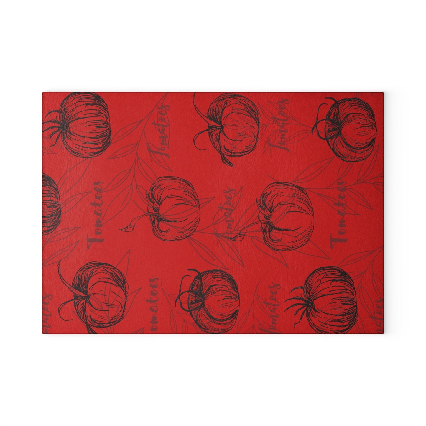 Glass Cutting Board, Original Tomato Drawings Black on Red Background, Print of Original Art, Kitchen Accent, Garden Design, Homegrown