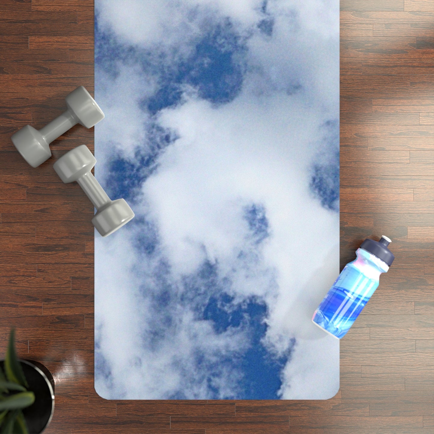 Rubber Yoga Mat with Cloud Print, Relaxing, Pleasant, Work Out Mat, Nature Print, Soothing, White Fluffy Clouds, Original Photo