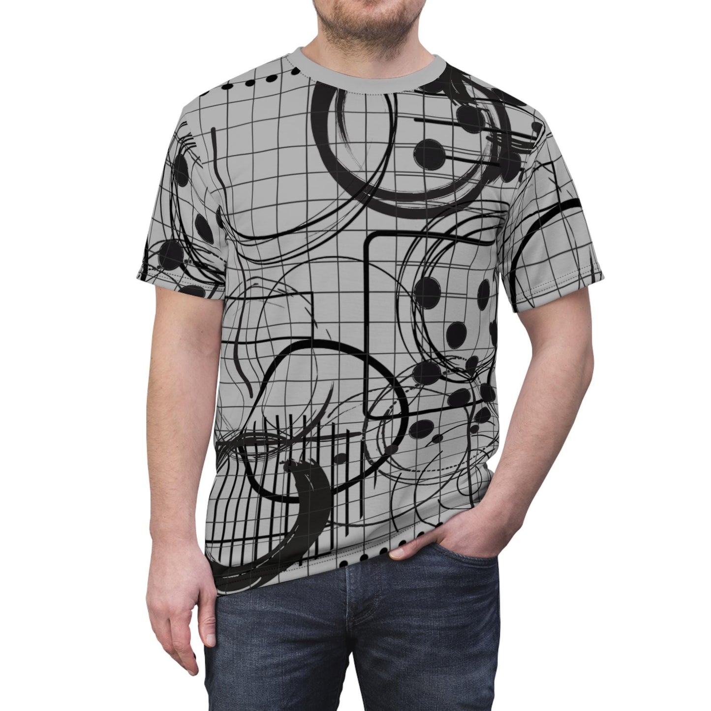 Unisex Abstract Art Tee, Geometric Design, Gray and Black, Original Art, Bold Graphic, Industrial, Garage, Masculine. Mechanic. Work Tee