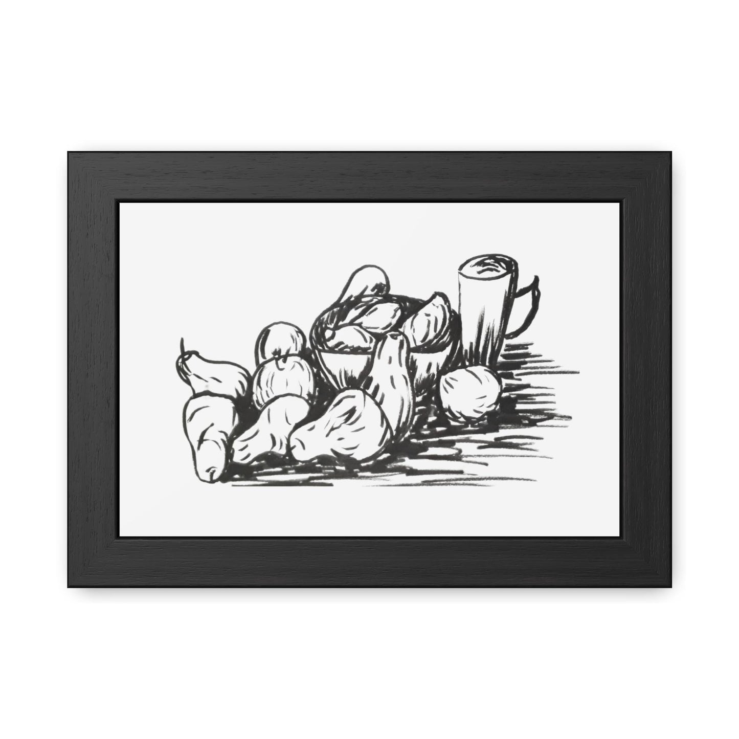 Framed Posters,Original Fine Art Ink Drawing Print, with Pear Still Life, Minimalist Line Art, Simple Black Lines, Hand Drawing