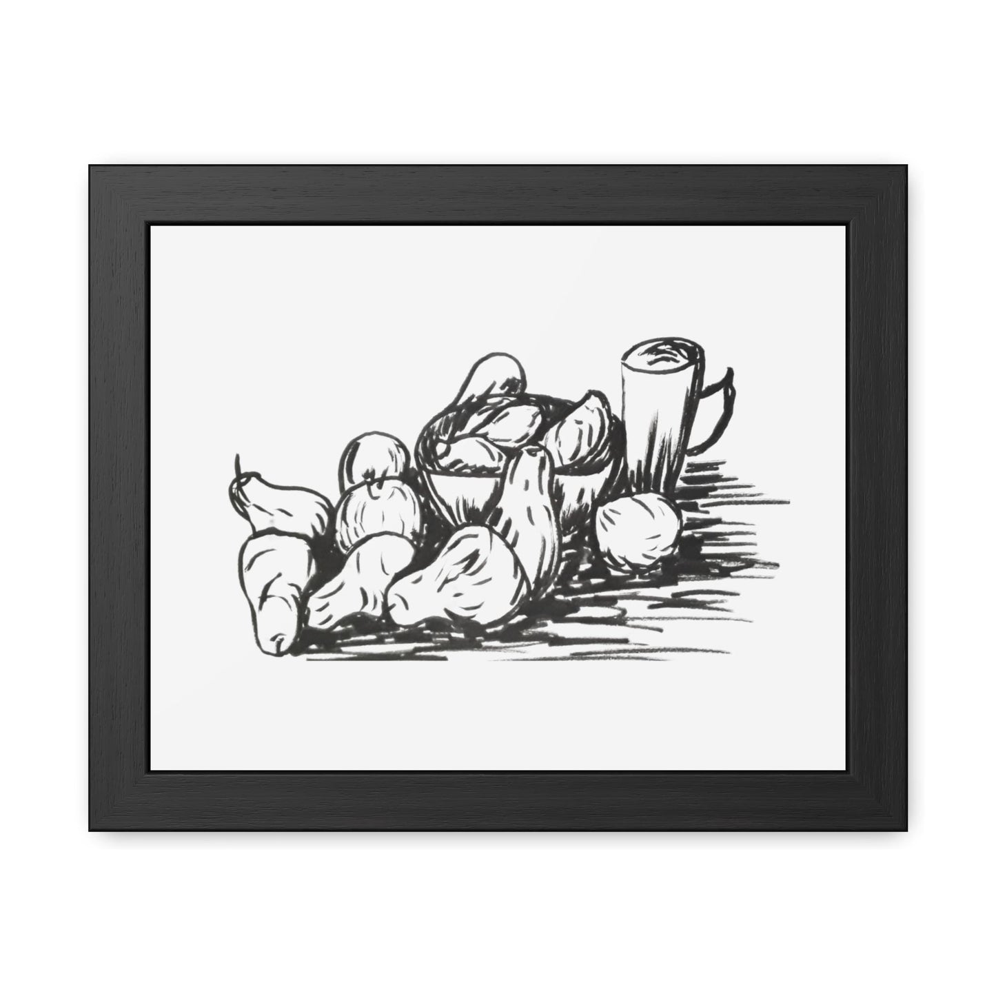 Framed Posters,Original Fine Art Ink Drawing Print, with Pear Still Life, Minimalist Line Art, Simple Black Lines, Hand Drawing