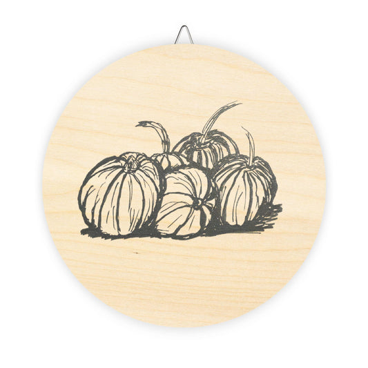 Wood Signs with Pumpkin Print, Original Hand Ink Drawing, Great for Autumn and Halloween, Door hanger, 4 Sizes.