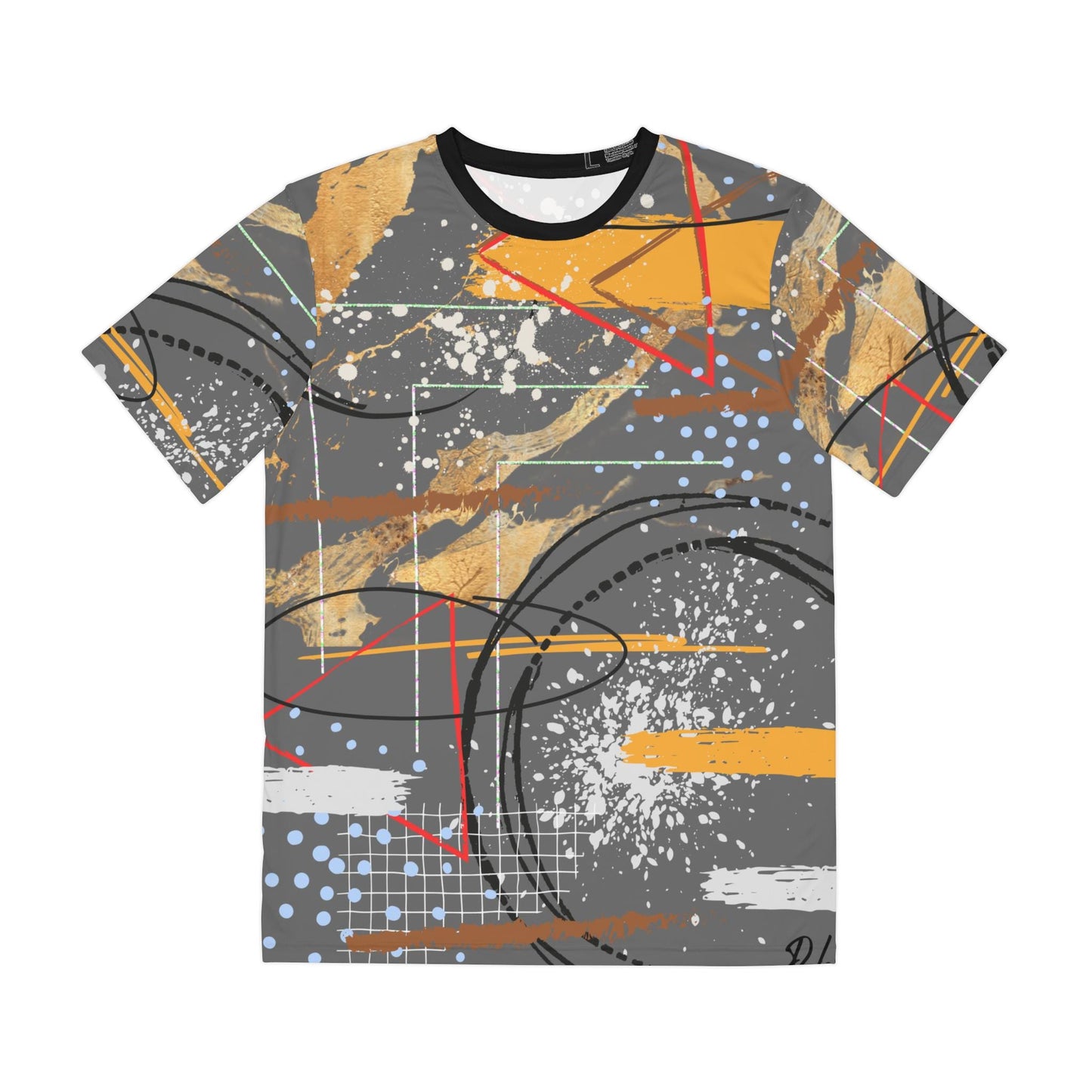 Men's Polyester Tee with Original Abstract Digital Design Print, Grunge, Garage, Work Shirt, Industrial Style