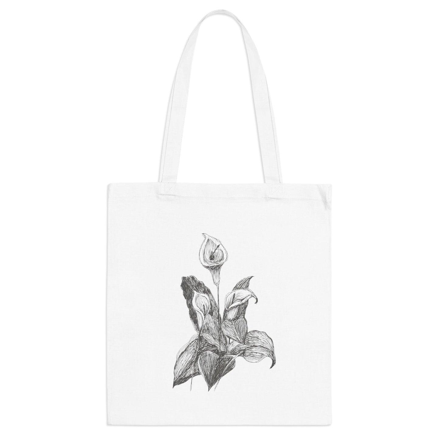 Tote Bag Peace Lily Drawing in Ink Print, Original Art, Botanical Art, Flower Drawing, Nature Art, Line Drawing, Minimalist Design