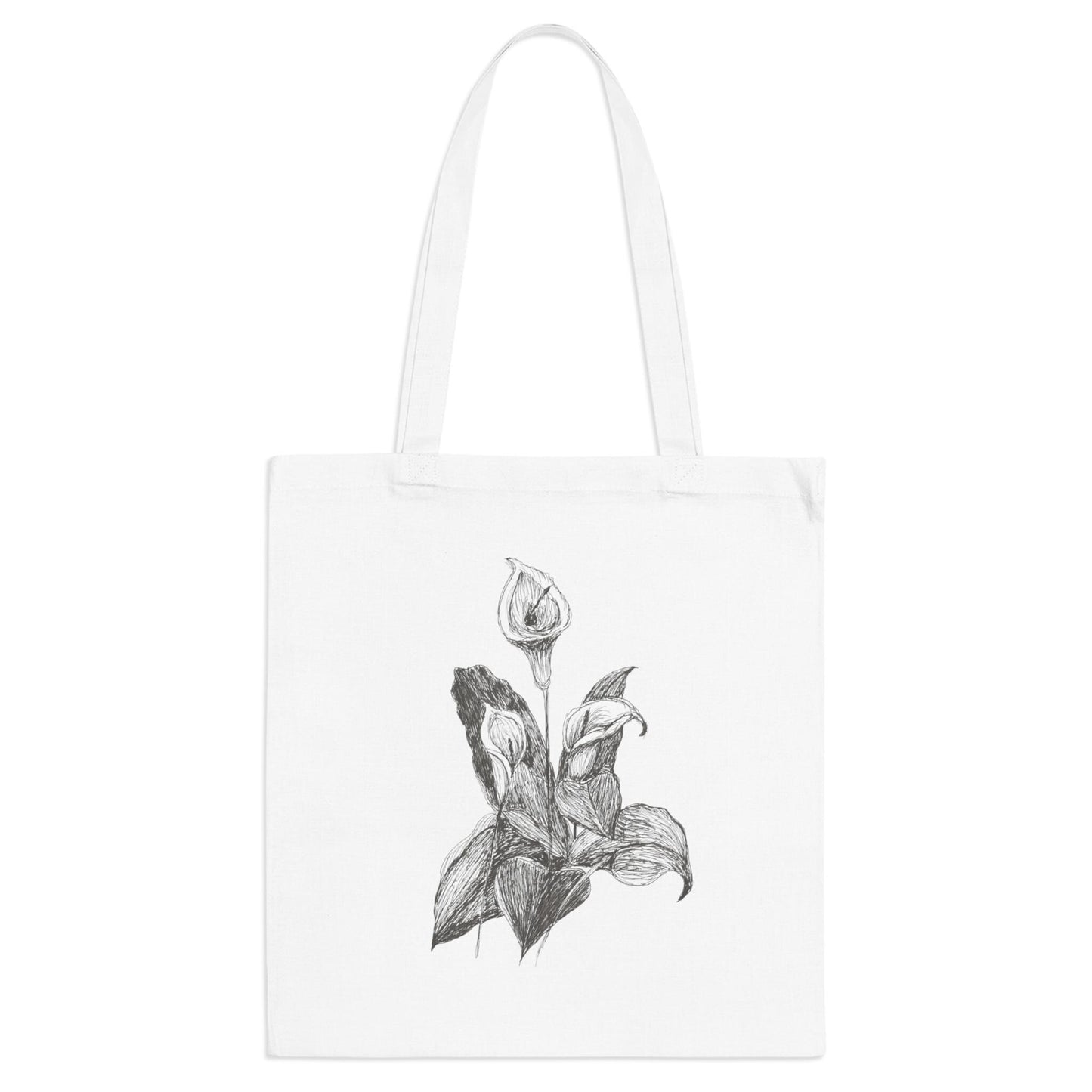 Tote Bag Peace Lily Drawing in Ink Print, Original Art, Botanical Art, Flower Drawing, Nature Art, Line Drawing, Minimalist Design