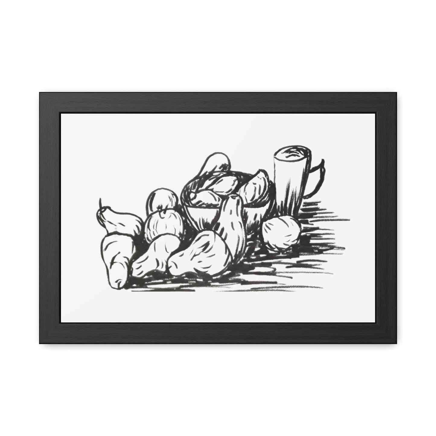 Framed Posters,Original Fine Art Ink Drawing Print, with Pear Still Life, Minimalist Line Art, Simple Black Lines, Hand Drawing