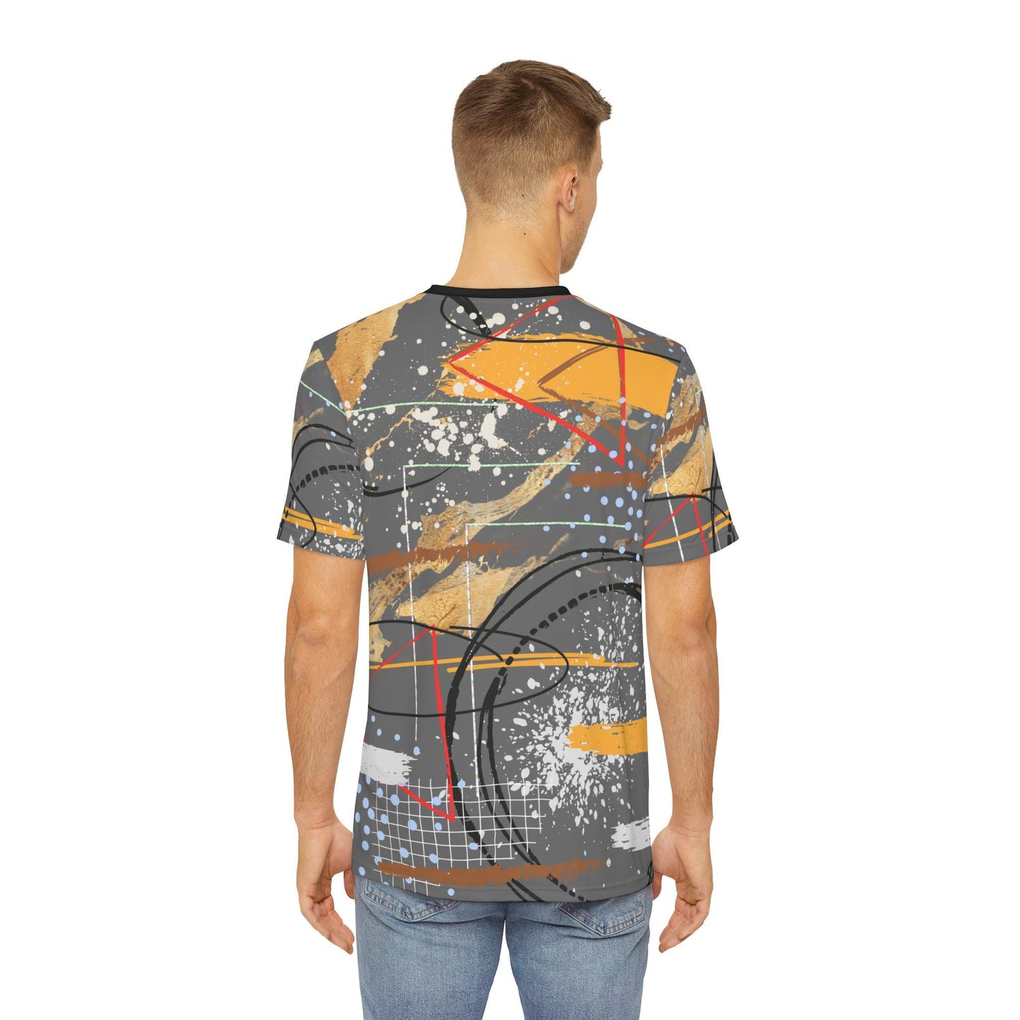 Men's Polyester Tee with Original Abstract Digital Design Print, Grunge, Garage, Work Shirt, Industrial Style