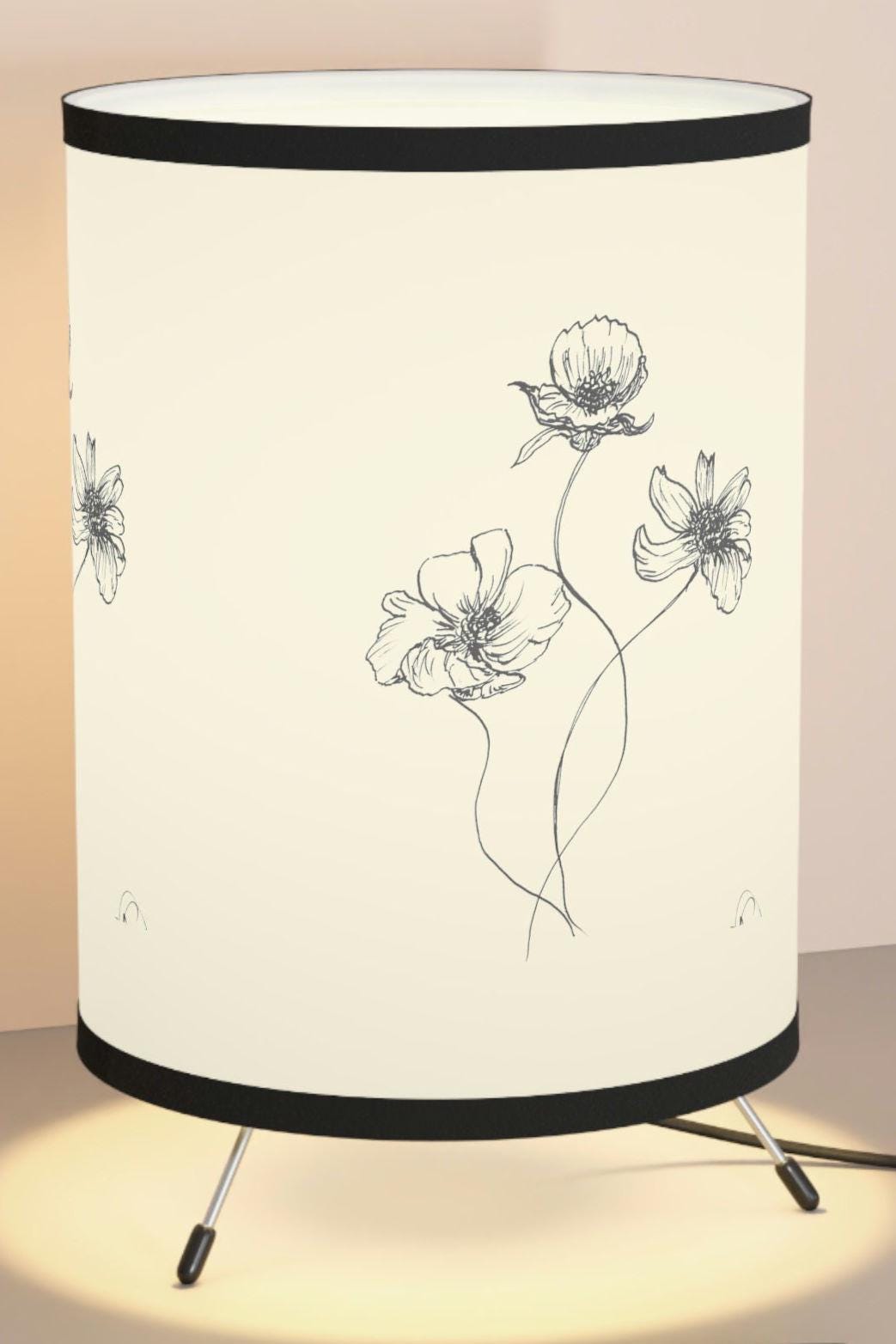 Tripod Lamp with High-Res Printed Shade, US\CA plug Printed with Original Floral Drawing