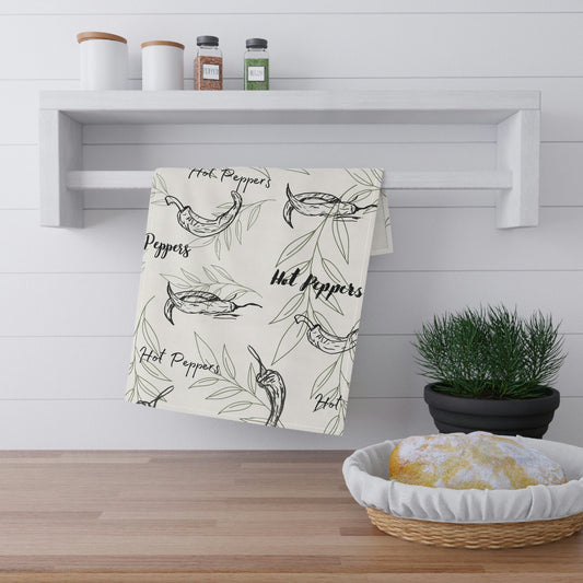 Kitchen Towel with print of original ink drawing of hot peppers