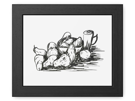 Framed Posters,Original Fine Art Ink Drawing Print, with Pear Still Life, Minimalist Line Art, Simple Black Lines, Hand Drawing