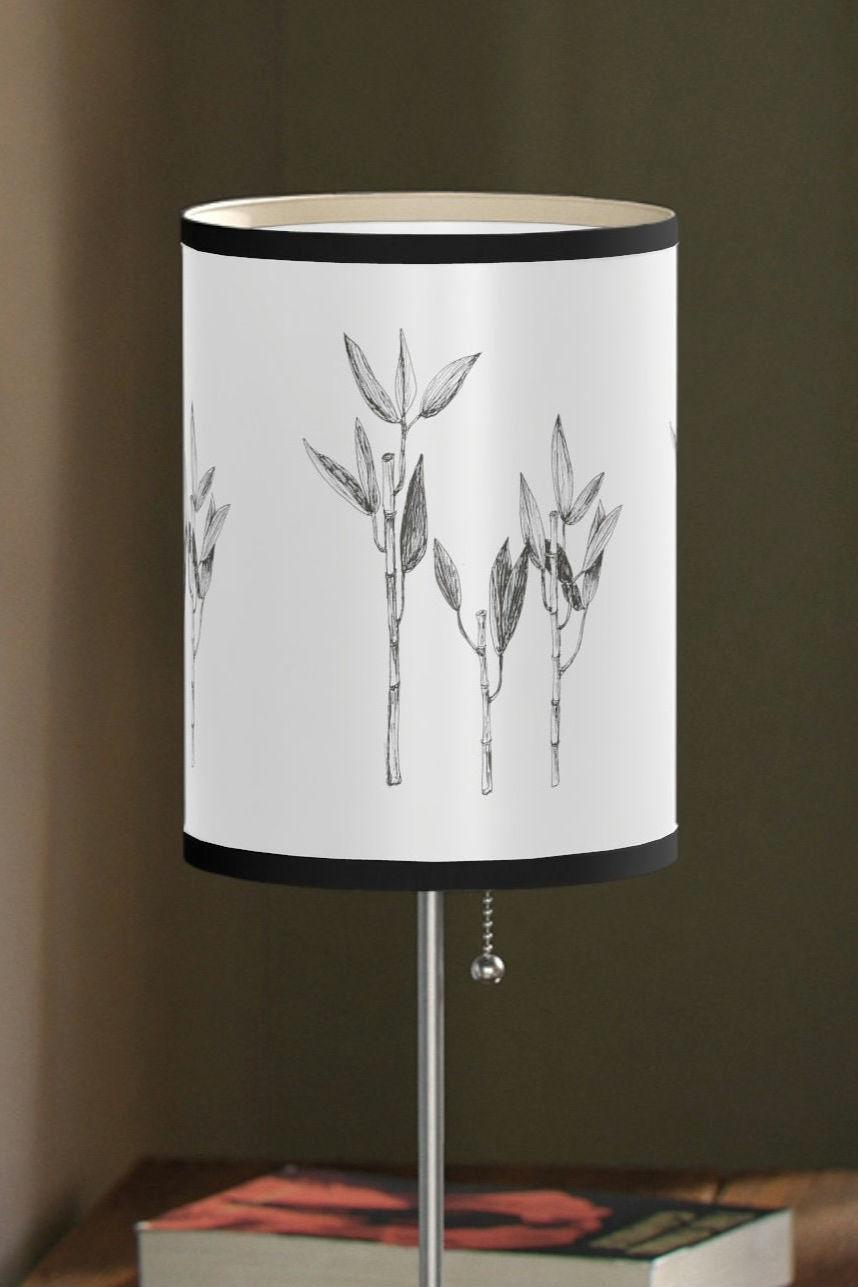 Lamp on a Stand, US|CA plug with Print Original Bamboo Botanical Art Ink Drawing, 6 Trim Colors, 2 Trim Fininshes, Lucky, Asian Style