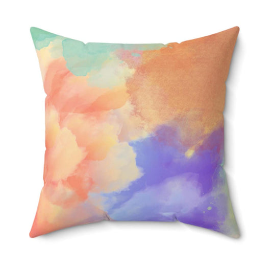 Spun Polyester Square Pillow with Original design, Soft Cloud like paint Colors, lavender, Blue, Yellows, 4 Sizes, Unique Decor Item