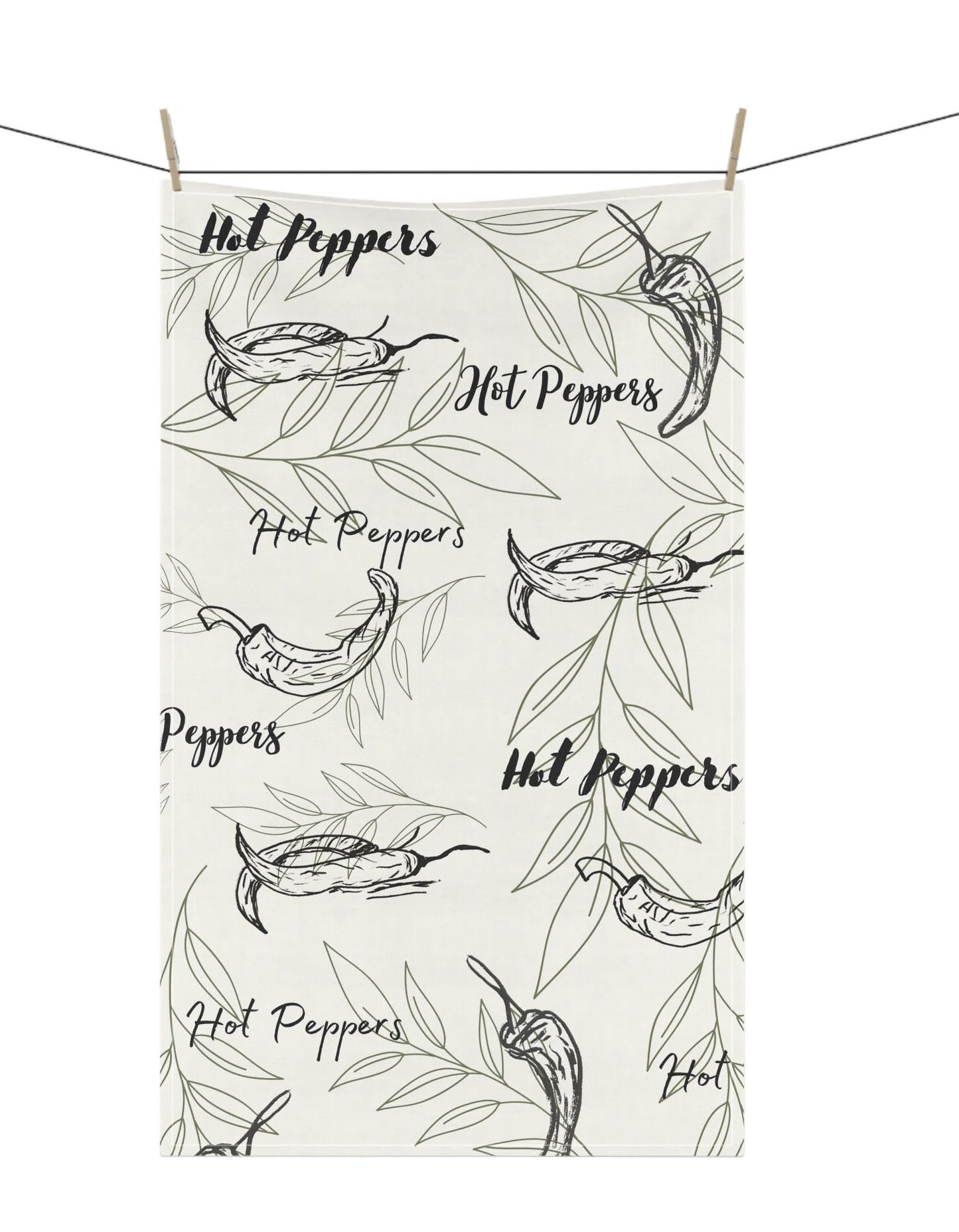 Kitchen Towel with print of original ink drawing of hot peppers