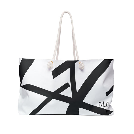 Geometric Art Weekender Bag, Abstract Minimalist Design, Black and White Lines, Bold Pattern Duffel, Modern Overnight Tote, Stylish Travel