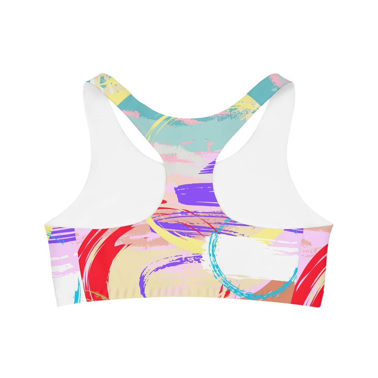 Abstract Art Seamless Sports Bra, Purple Pink Yellow Green Modern Gym Statement, Workout Top Fitness Athletic Activewear, Yoga Pilates Dance