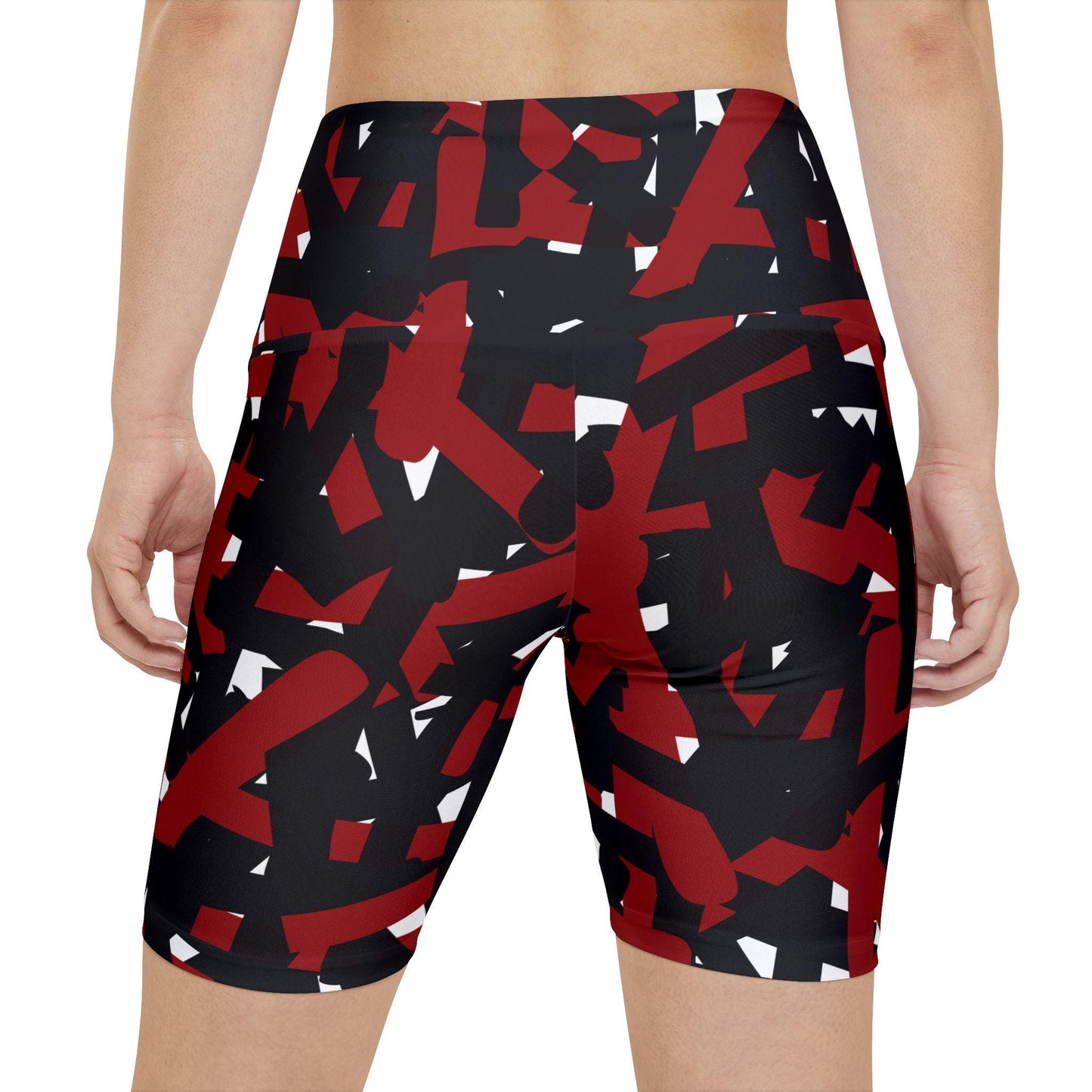 Workout Shorts, Bold Black Red Linear Abstract Art, Statement Piece for Gym, Attention Getting, Fitness Apparel, Athletic Wear, Women's