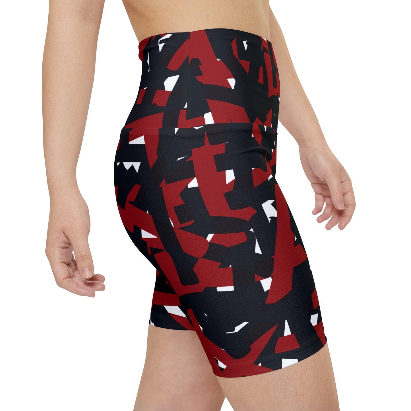 Workout Shorts, Bold Black Red Linear Abstract Art, Statement Piece for Gym, Attention Getting, Fitness Apparel, Athletic Wear, Women's