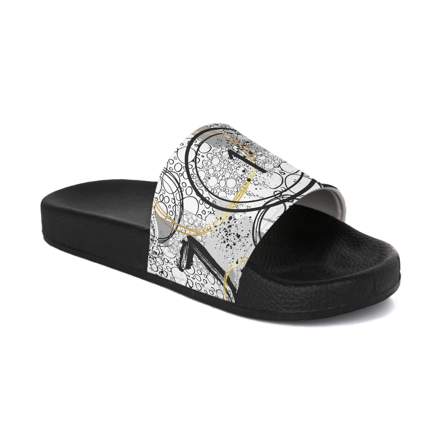 Sandals, Bold Geometric Abstract Art Black White Gray, Letters Numbers, Circles, Women's Footwear, Sliders, Summer Shoes