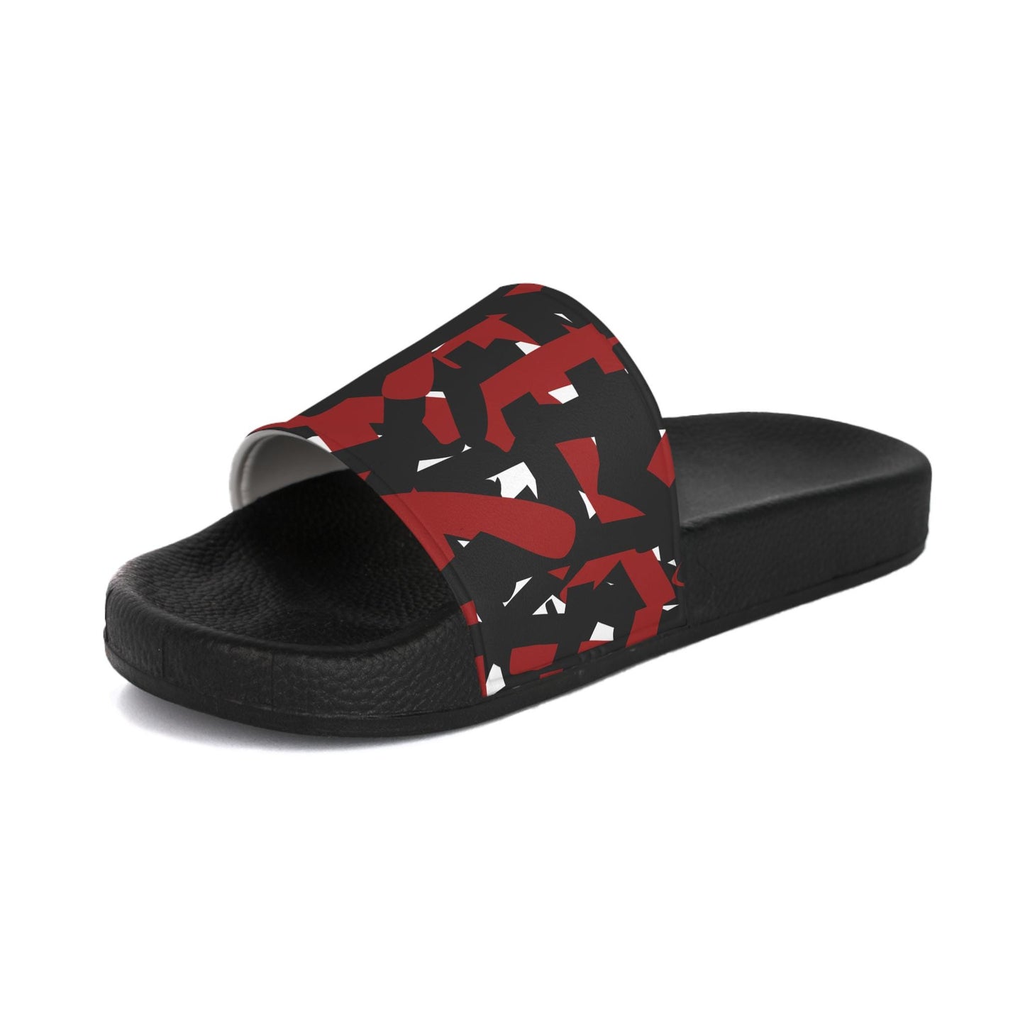 Slide Sandals, Abstract Red and Black Lines, Original Art Statement Shoes, Athletic Bra Matching, Bold Design, Women's Sandal