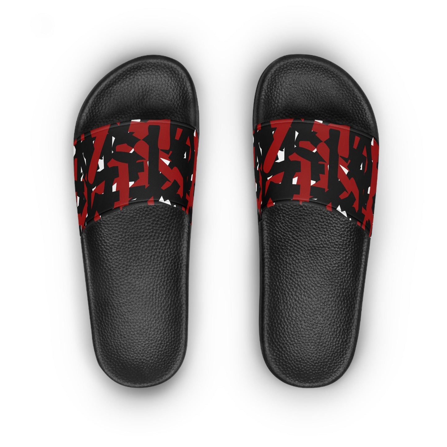 Slide Sandals, Abstract Red and Black Lines, Original Art Statement Shoes, Athletic Bra Matching, Bold Design, Women's Sandal