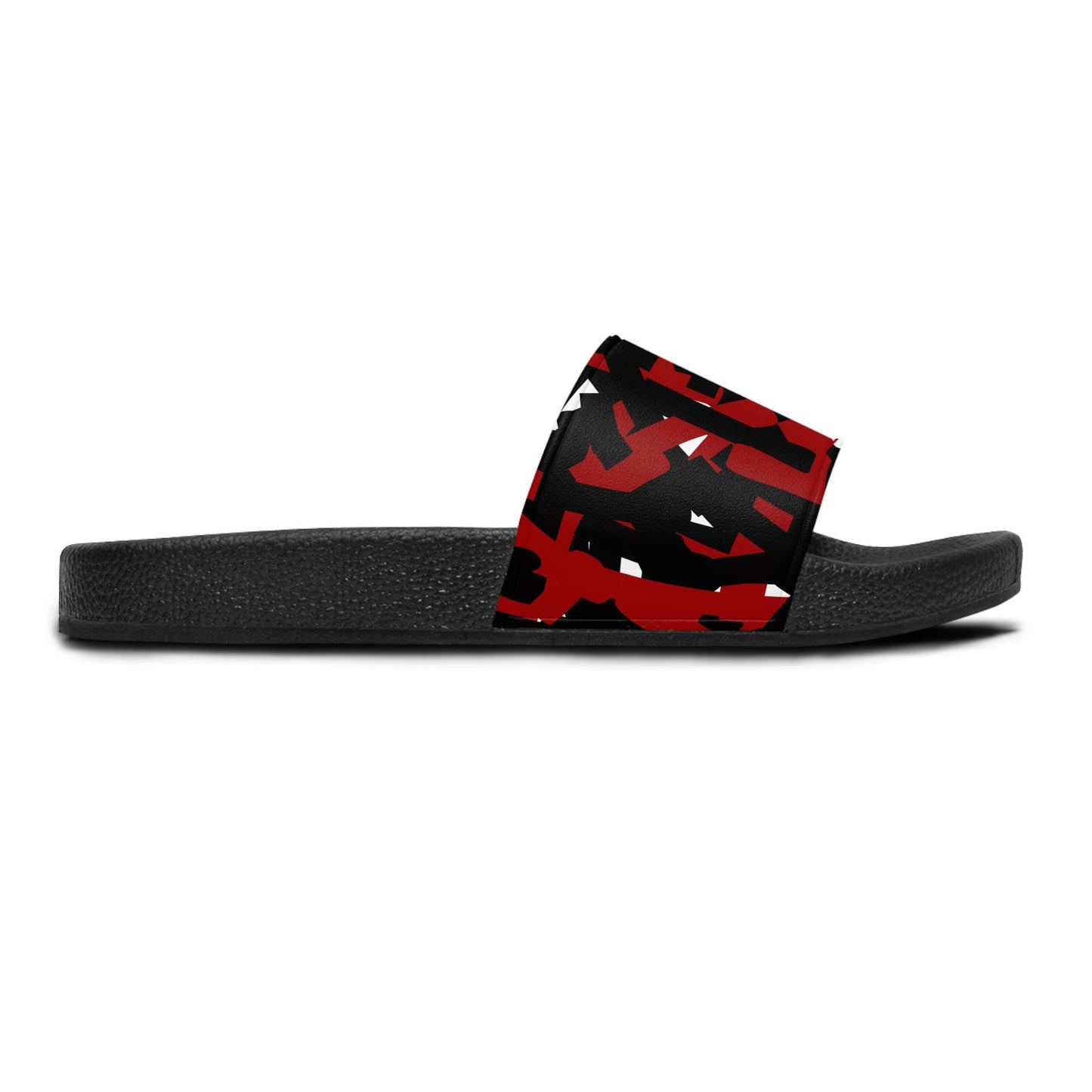 Slide Sandals, Abstract Red and Black Lines, Original Art Statement Shoes, Athletic Bra Matching, Bold Design, Women's Sandal