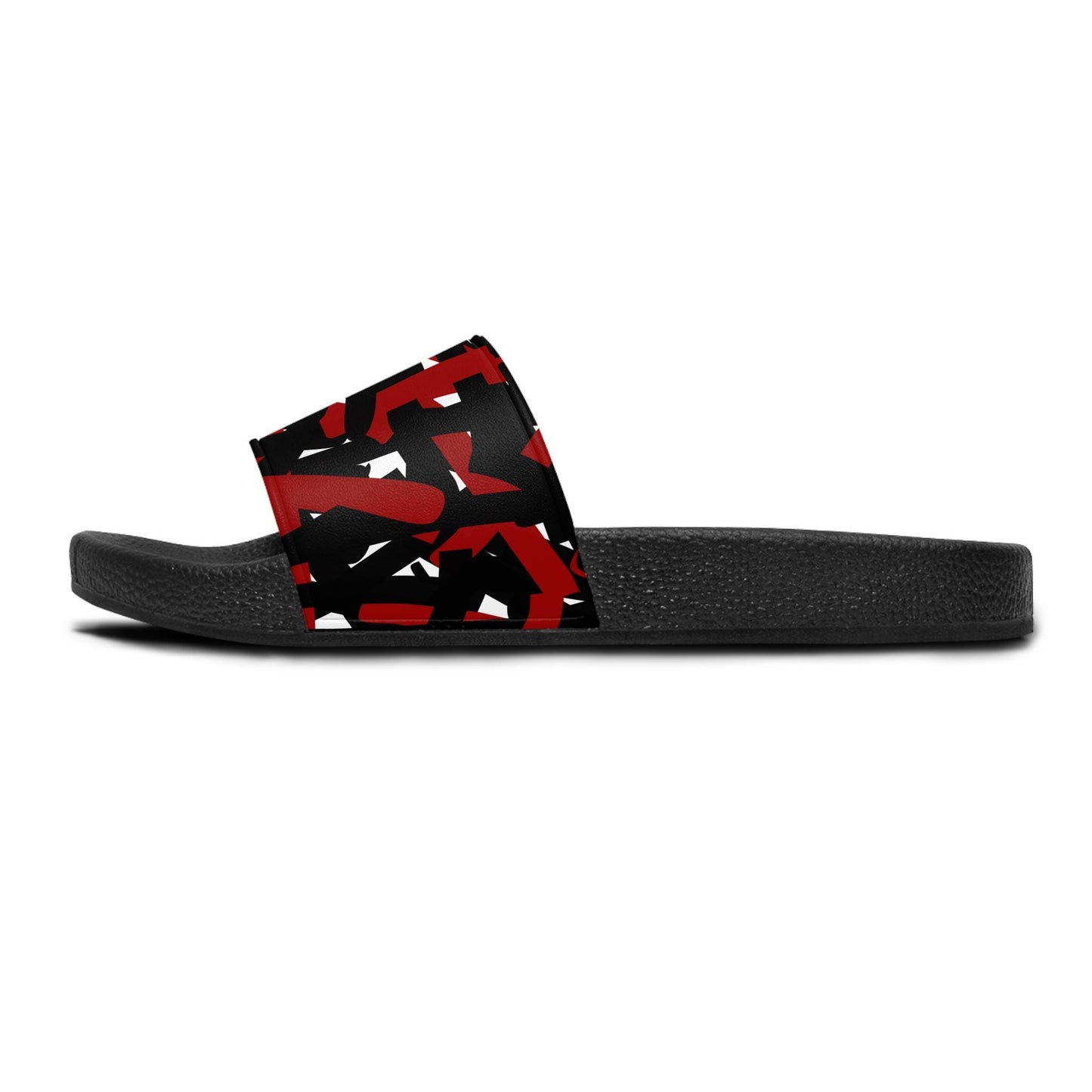 Slide Sandals, Abstract Red and Black Lines, Original Art Statement Shoes, Athletic Bra Matching, Bold Design, Women's Sandal