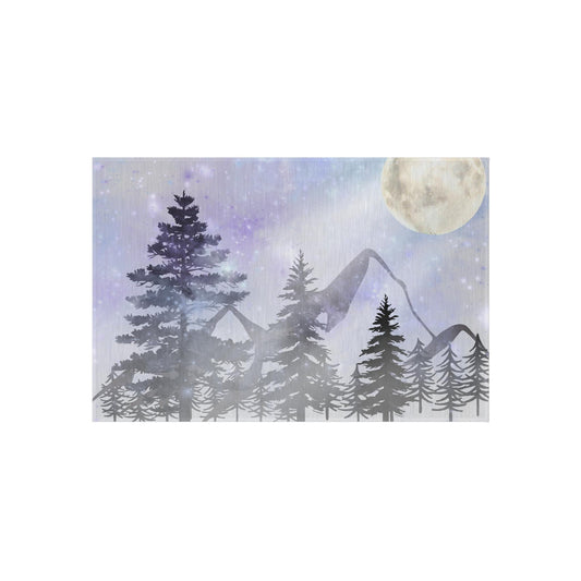 Nature Landscape Outdoor Rug, Pine Tree Mountain Moon Glow Scenery Mat, Camping Decor, Mountain Cabin Rug, Full Moon Wilderness Rug, Rustic