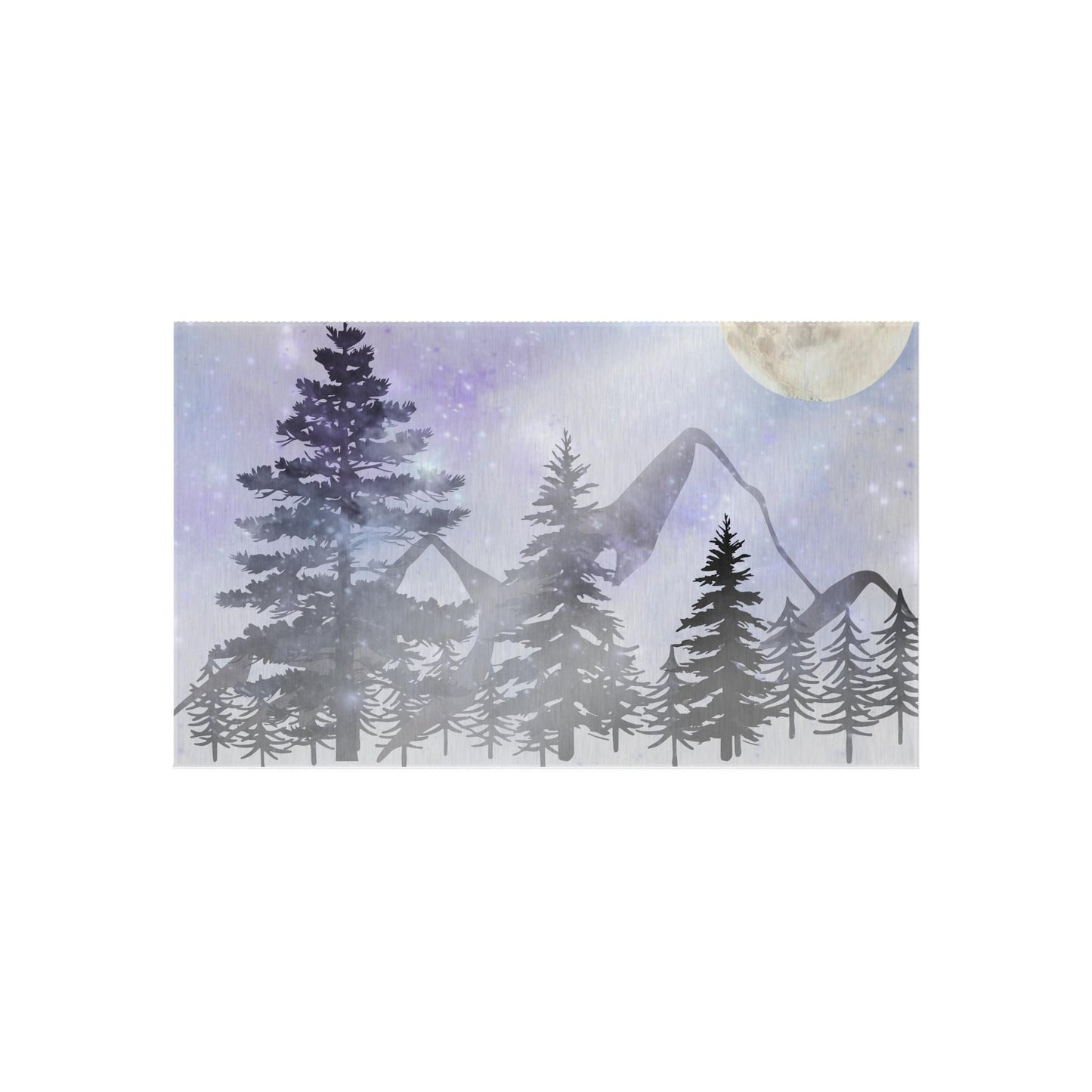 Nature Landscape Outdoor Rug, Pine Tree Mountain Moon Glow Scenery Mat, Camping Decor, Mountain Cabin Rug, Full Moon Wilderness Rug, Rustic