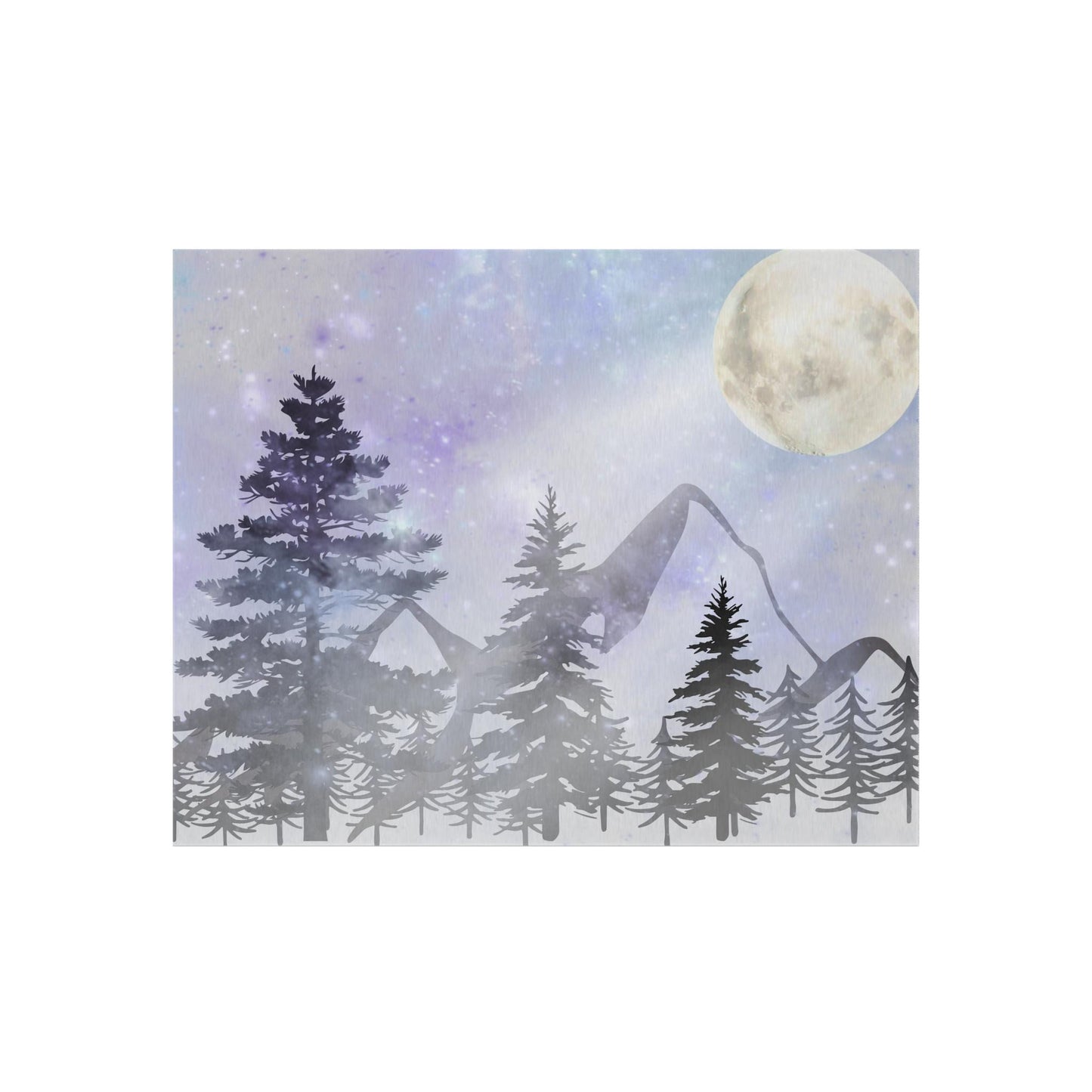 Nature Landscape Outdoor Rug, Pine Tree Mountain Moon Glow Scenery Mat, Camping Decor, Mountain Cabin Rug, Full Moon Wilderness Rug, Rustic