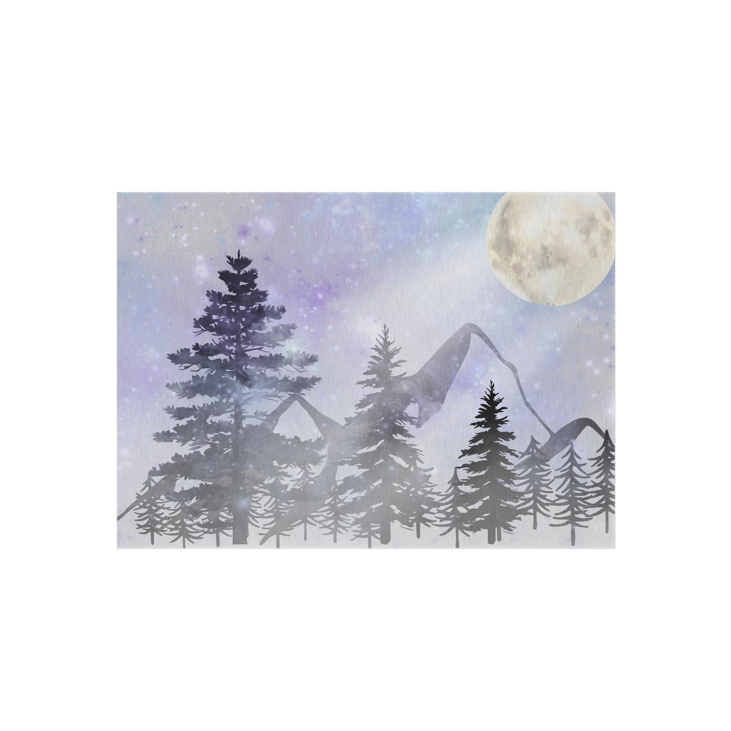 Nature Landscape Outdoor Rug, Pine Tree Mountain Moon Glow Scenery Mat, Camping Decor, Mountain Cabin Rug, Full Moon Wilderness Rug, Rustic