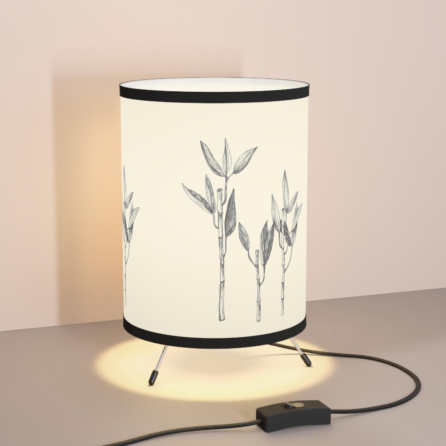 Lamp Shade, Bamboo Trio, Original Ink Drawing, Garden Botanical Art, Minimalist Line Drawing, Tripod Lamp