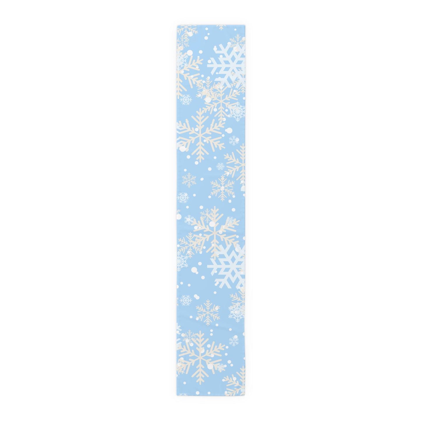 Table Runner, Winter Snowflakes Falling Blue Background Holiday Cheer, Pretty Calming Home Decor, Cotton twill or Poly Blend, Winter Scene