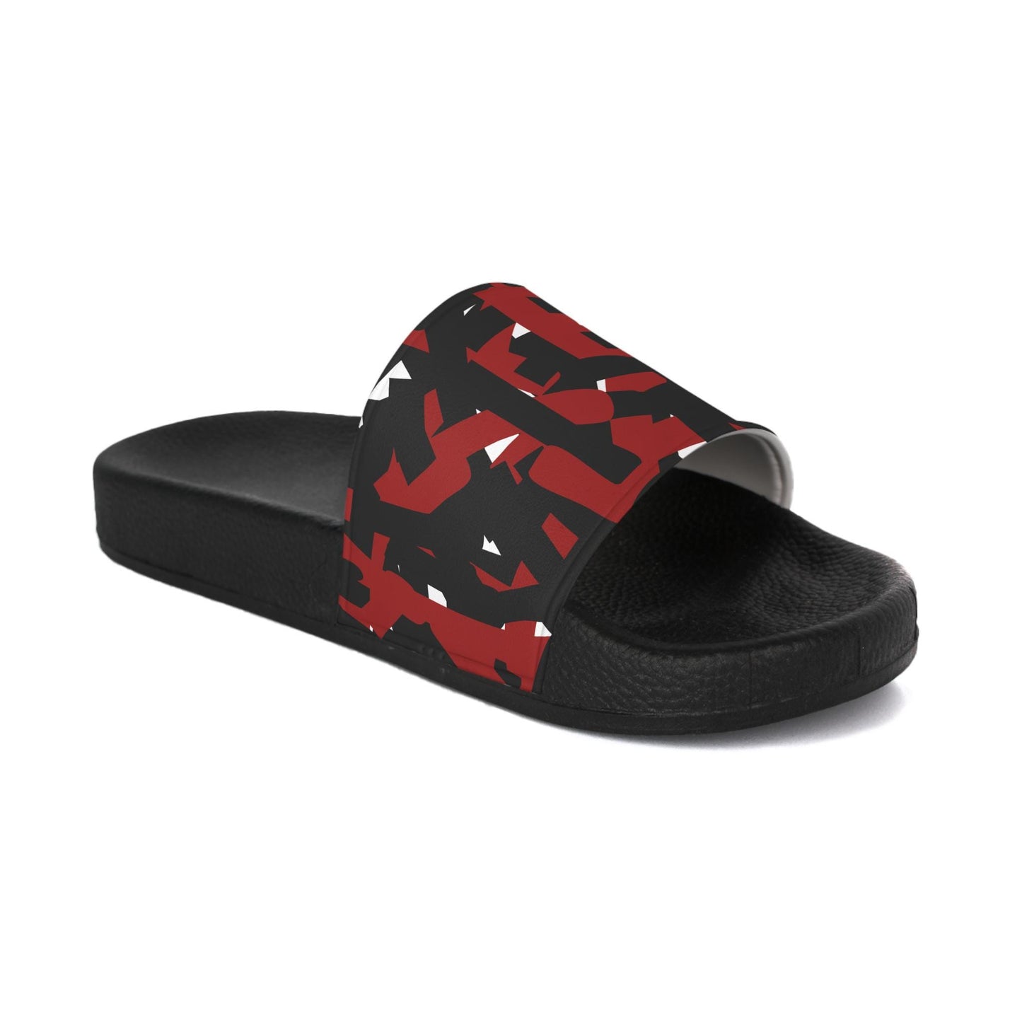 Slide Sandals, Abstract Red and Black Lines, Original Art Statement Shoes, Athletic Bra Matching, Bold Design, Women's Sandal