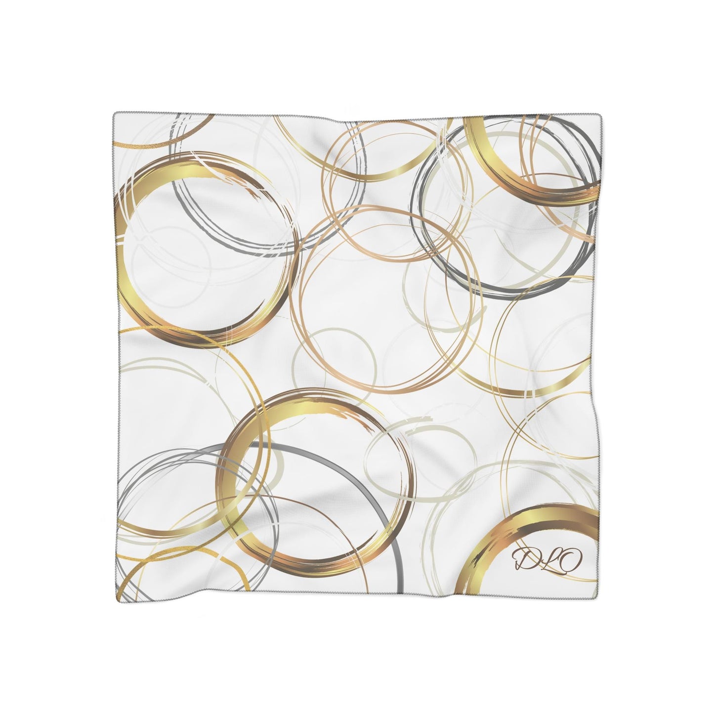 Poly Scarf Printed with Original Geometric Digital Art Gold Rings